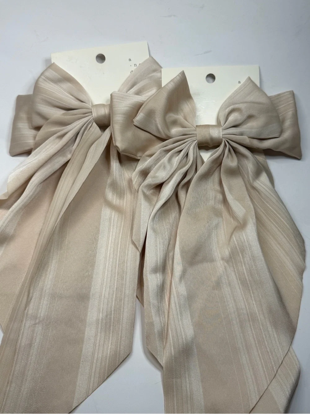 Neutral Cream Ribbon Bow Hair Clip - Pair set of 2
